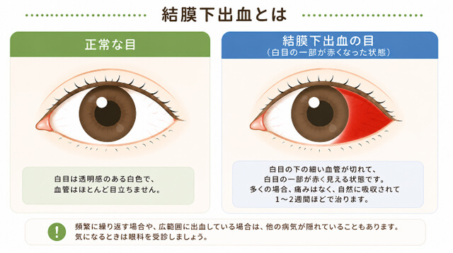結膜下出血（白目の一部が赤くなった状態）