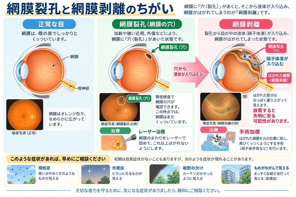 網膜裂孔と網膜剥離のちがい